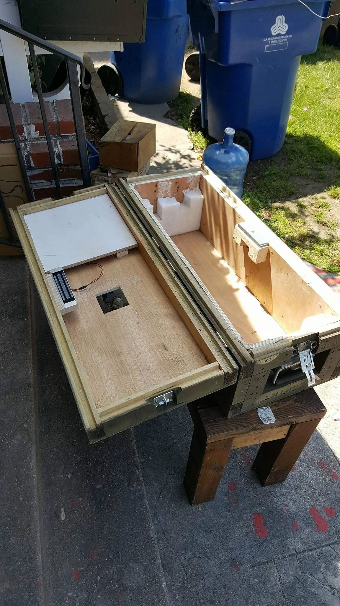  Inside of the box before tech components installed. Mag lock and magnet maze on lid. 