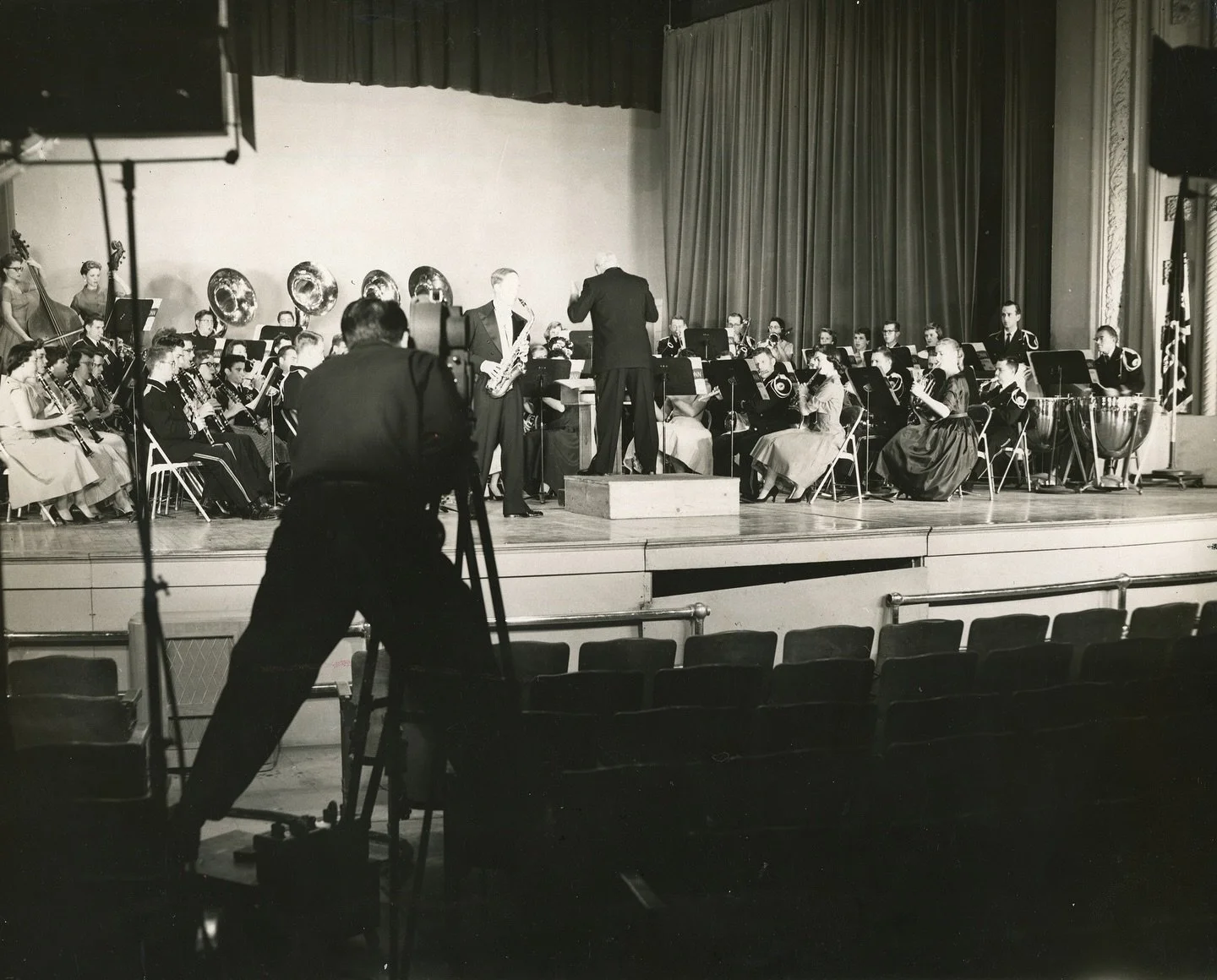 We recently received these photos, courtesy of OCU’s university archivist, of Sigurd Raschèr and Carina Raschèr at OCU in 1957 to record the famous Buescher Band Instrument Company educational film. Mr. Raschèr performed Ma