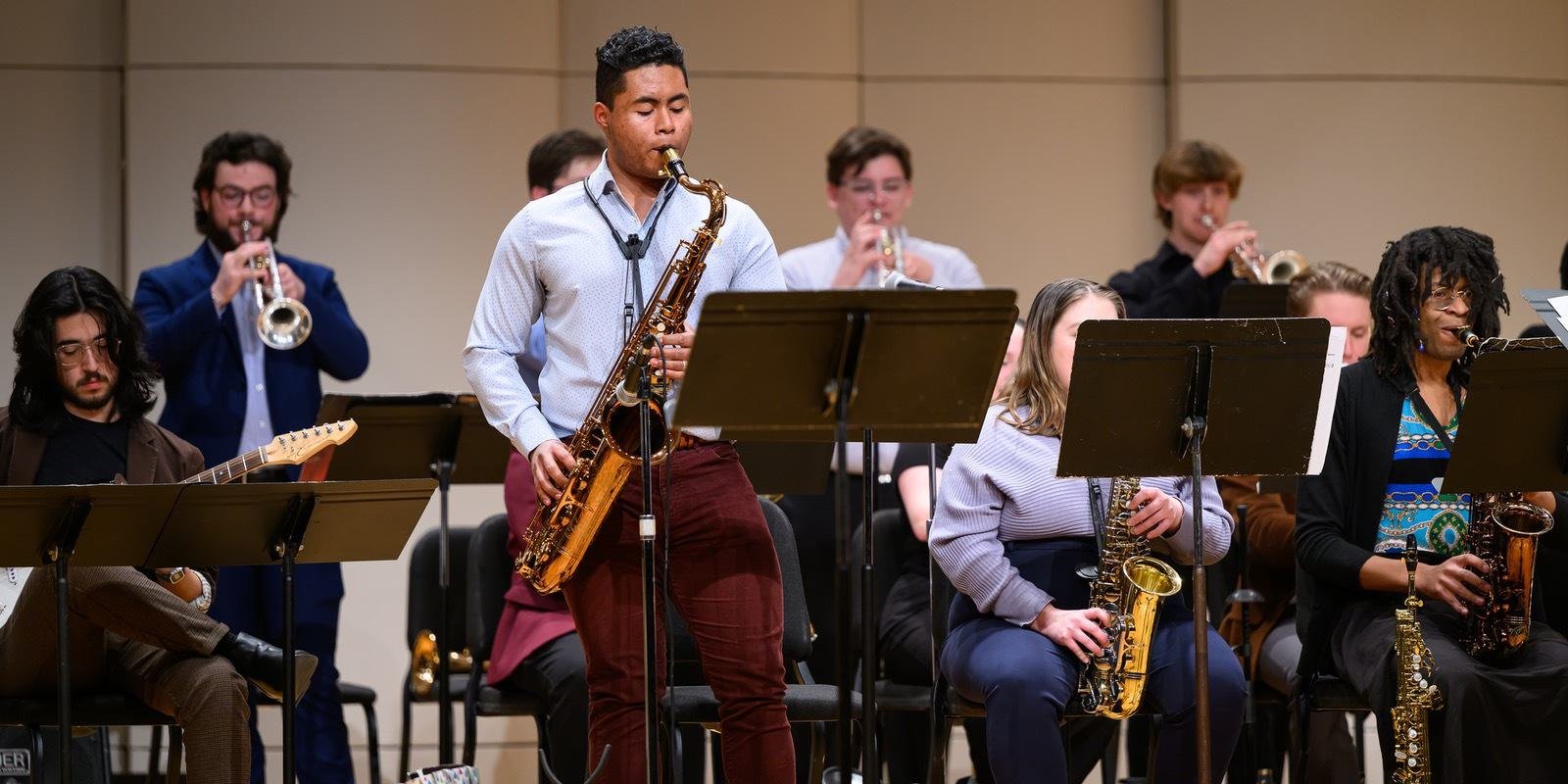 Carlos Hernandez solos with the OCU Jazz Band