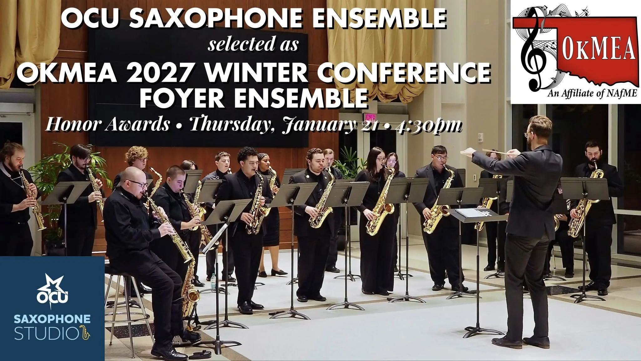 OCU Saxophone Ensemble Selected as OKMEA 2027 Foyer Ensemble