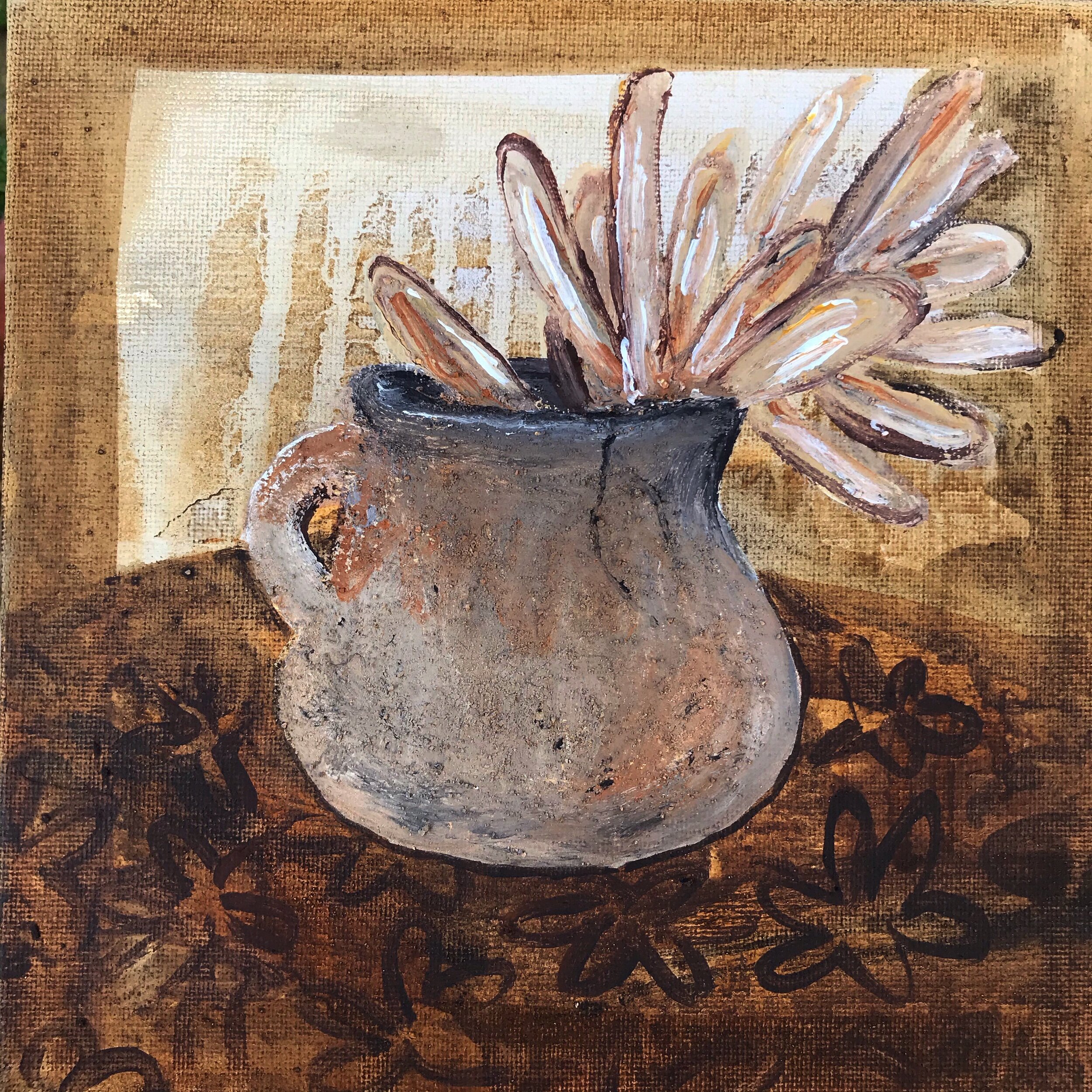 Cracked vase with banksia