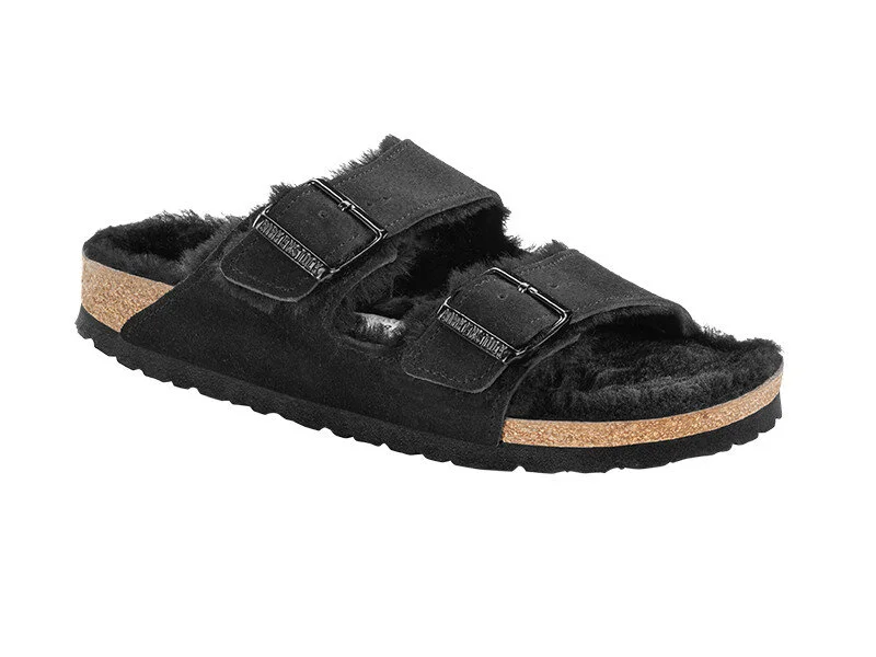 Birkenstock - Arizona Black  Suede Leather  Shearling   Sheepskin Lined