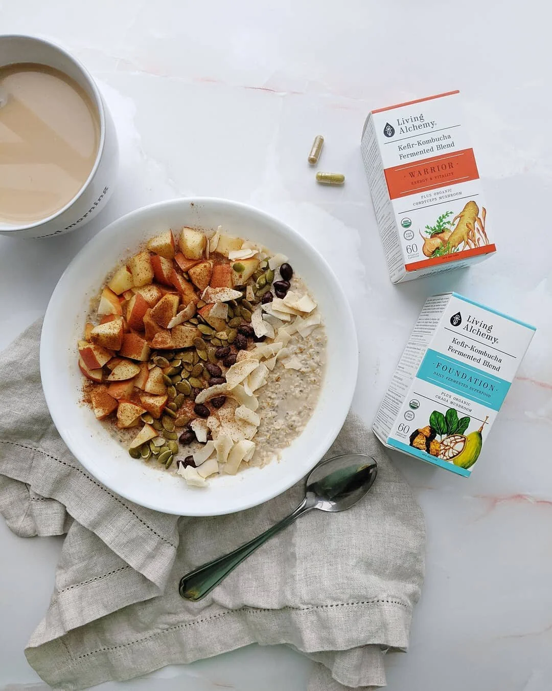 The morning combo that helped me feel super grounded during the autumn/winter months, especially as I transitioned back into school during a pandemic: warm oatmeal with almond milk, pumpkin seeds + chia seeds, whichever fruit I have on hand (usually 