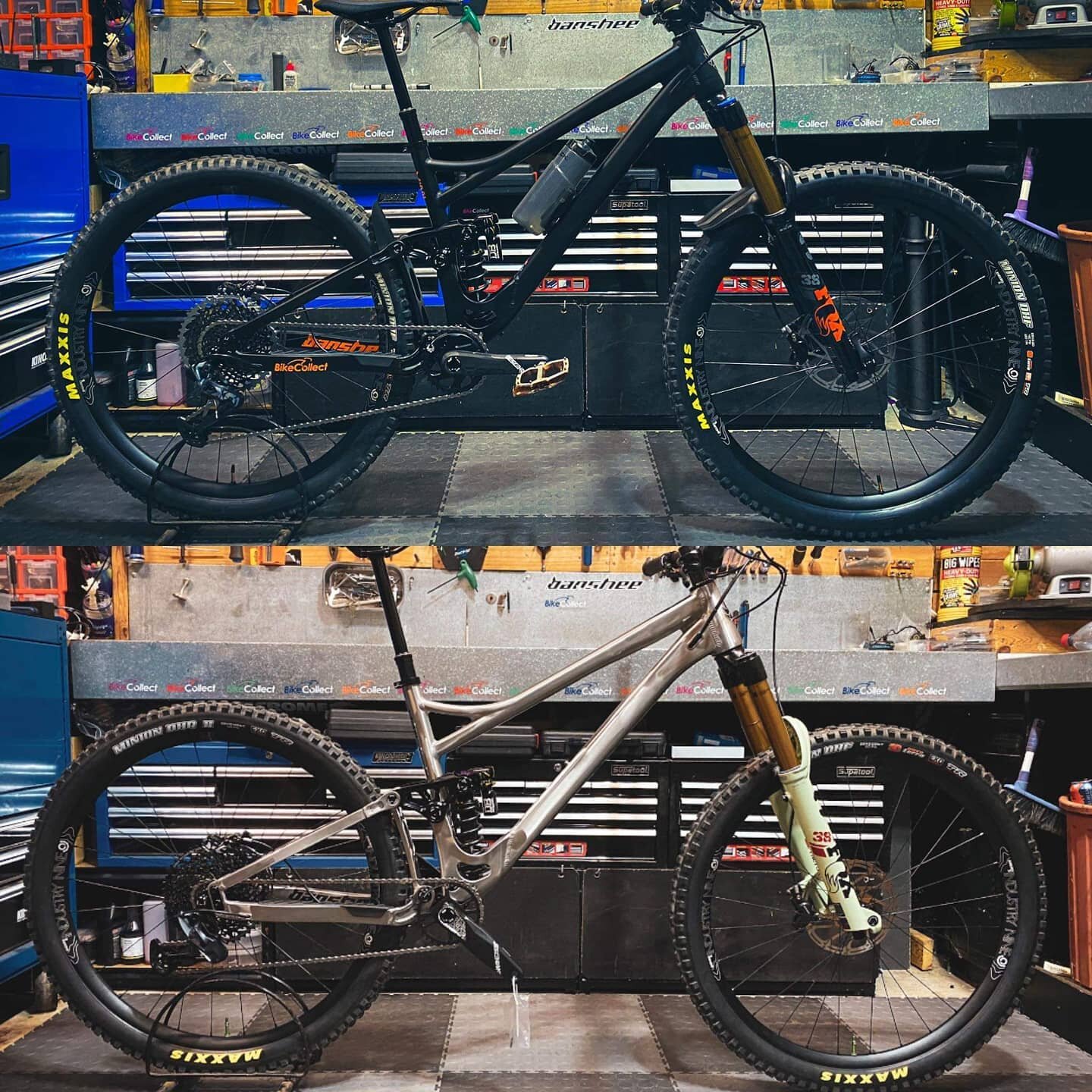 #whiteknight or #darkknight ... which would you  choose?
.
A couple of @bansheebikes #titan completes that rolled out last week.
.
#bikecollect #quality #service 
#banshee #premium #bicycles 
.
.
#foxsuspension #sram #canecreek #banshee #bike #mounta