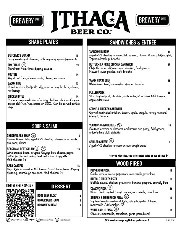 Taproom Brewery menu — ITHACA BEER