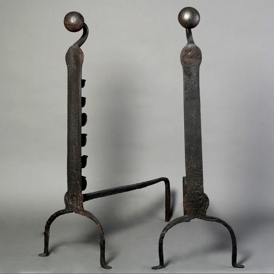 4007 A large pair of 19thc wrought iron andirons B.jpg