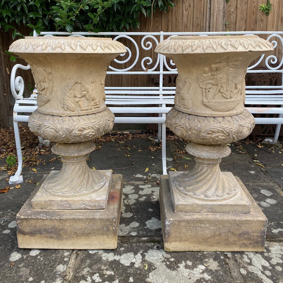 4430 A Pair of 19thc Eglinton fireclay garden ursn stmped C.M. Craig.jpg