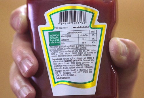 The tiny letters on the ketchup bottle's back label 