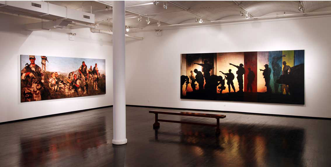 Theatre of War / Dillon Gallery / New York / Nov 2010 The artworks AFG ( Paraphrase The Storyteller) 2009 and Study for Two Sunsets ( Triptych) 2009 from the series Theatre of War on view in Chelsea, New York in 2010. The series focuses on the exporting Democracy to warn-torn Afghanistan where Norwegian troops participated along with US troops.
