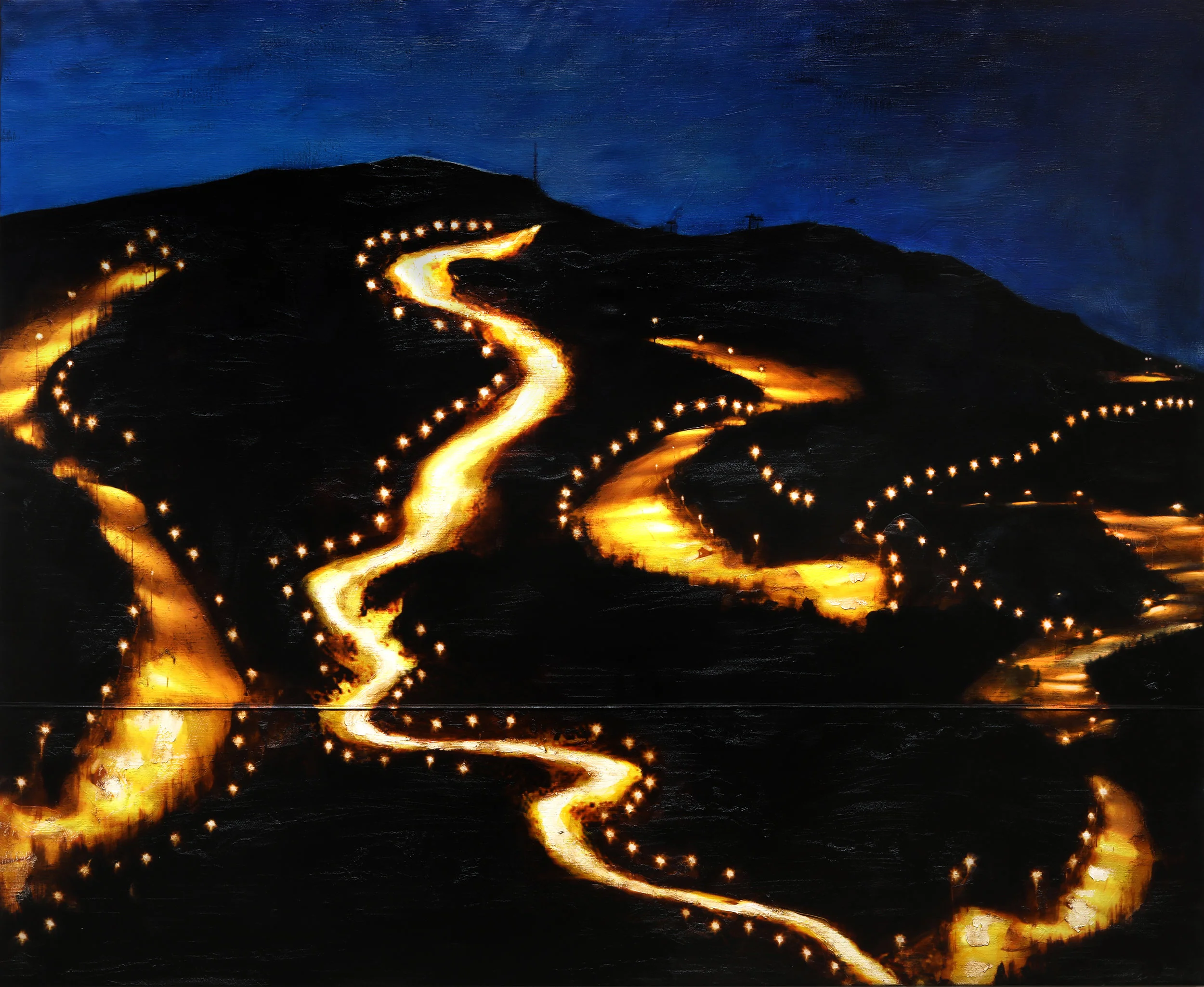 Nightslopes / Nos / Reservoir Mixed Media / Oil on Canvas / Sewn 200 x 165 cm / 78 x 58 in From exhibition Setesdal Revisited / Systog Dale, Nov 2018