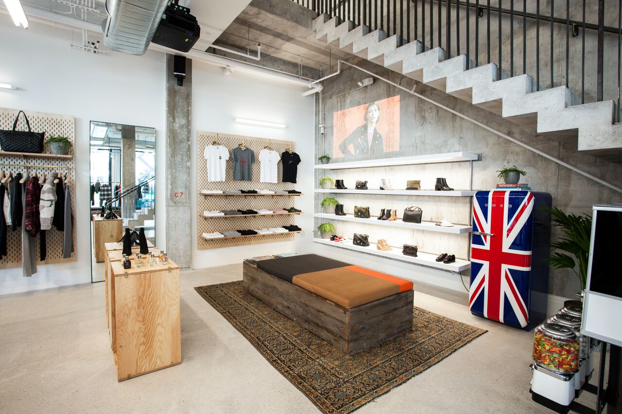 Check out this inspiring space which opened recently in the Miami Design District. Love the collaboration with emerging artists and the rotating art exhibits. Custom bench cushions, pillows, and fitting room curtains by CV. 