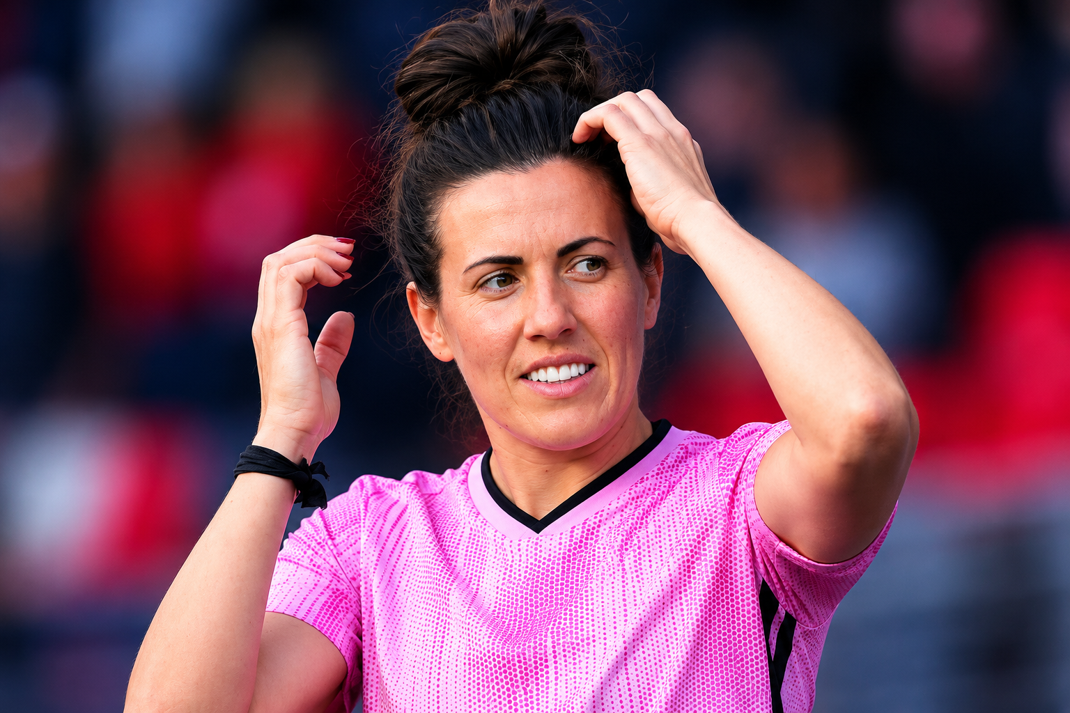 Leanne Crighton Scottish international footballer and media pundit on pitch
