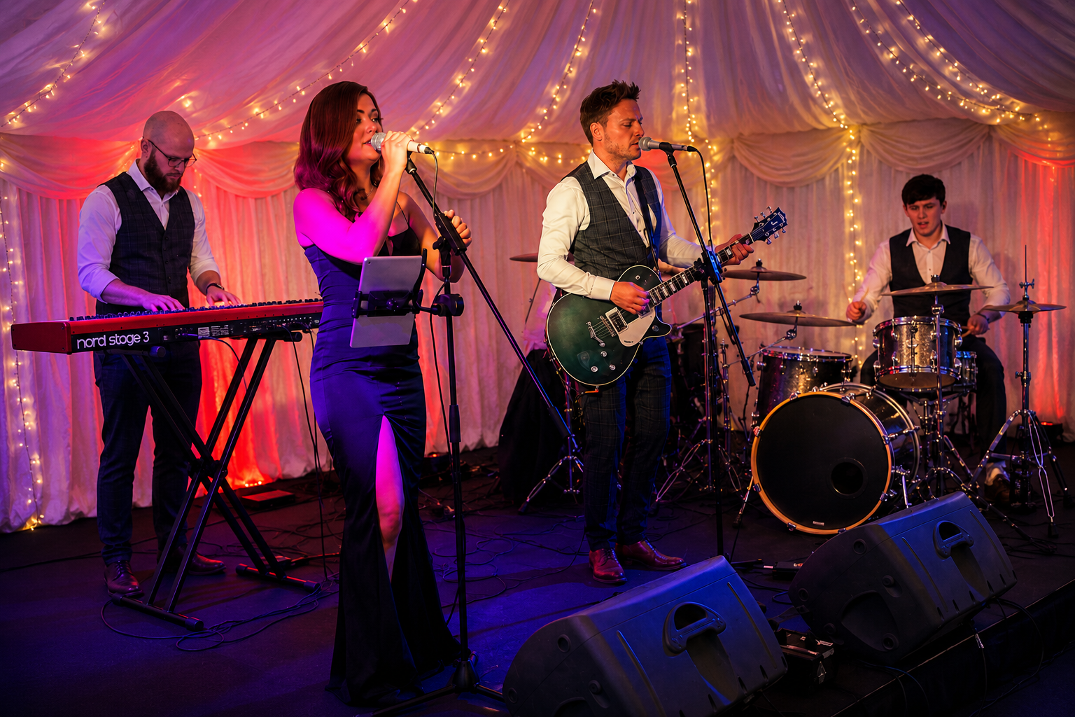 Mustang wedding and function band performing in marquee at private function