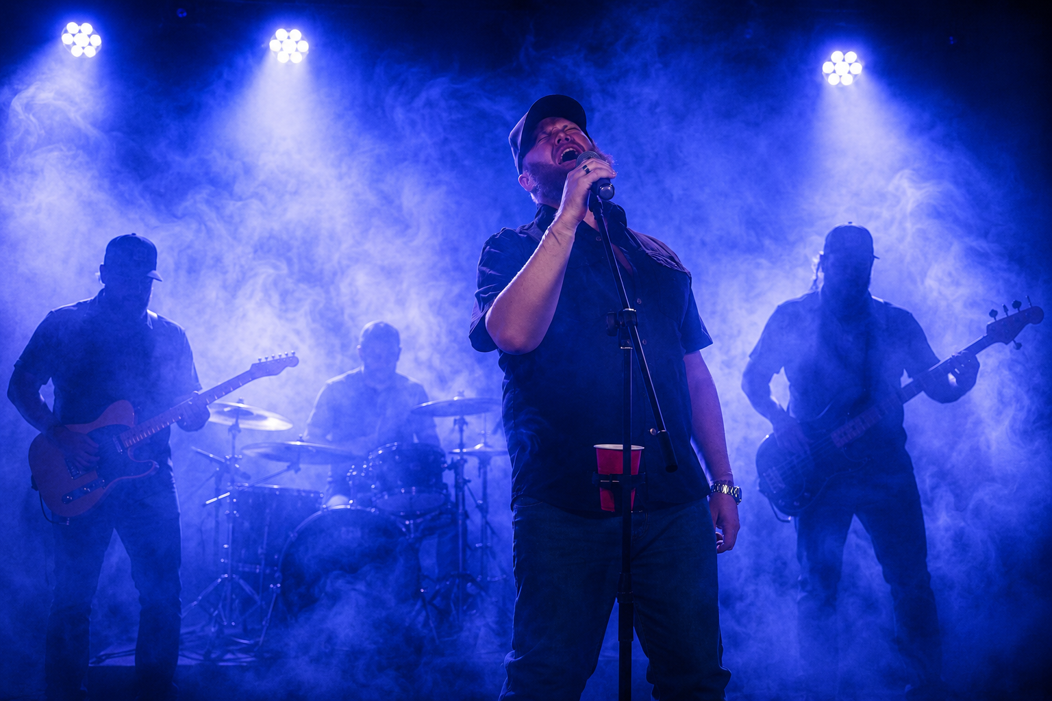 Nearly Combs Luke Combs country tribute act UK on stage with band