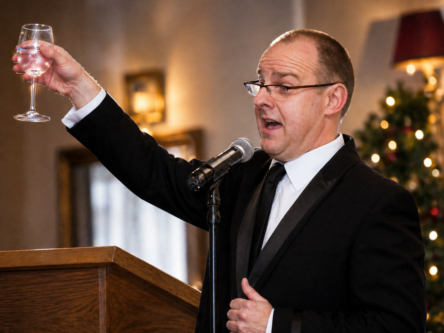 Eric Davidson after dinner speaker comedian entertaining an audience