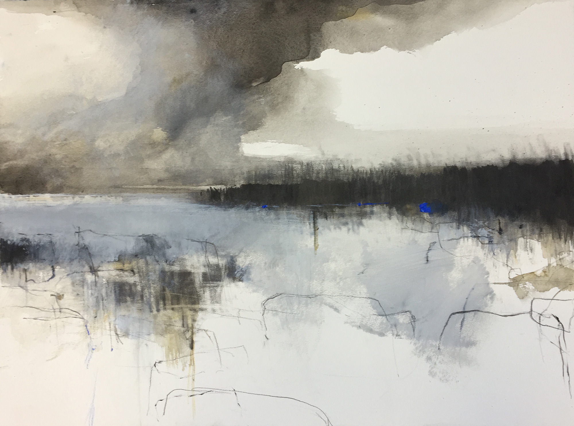 Clouds on the Cliffs. Graphite & mixed media on paper. 57 x 77cm Sold
