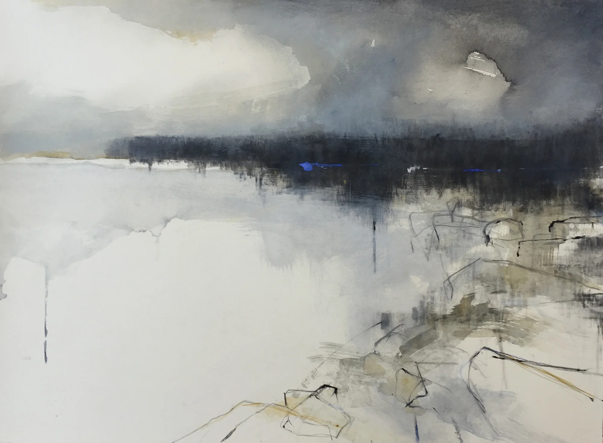 Seaweed Rocks. Graphite, watercolour, oil and gesso on paper. 57 x 77cm Sold