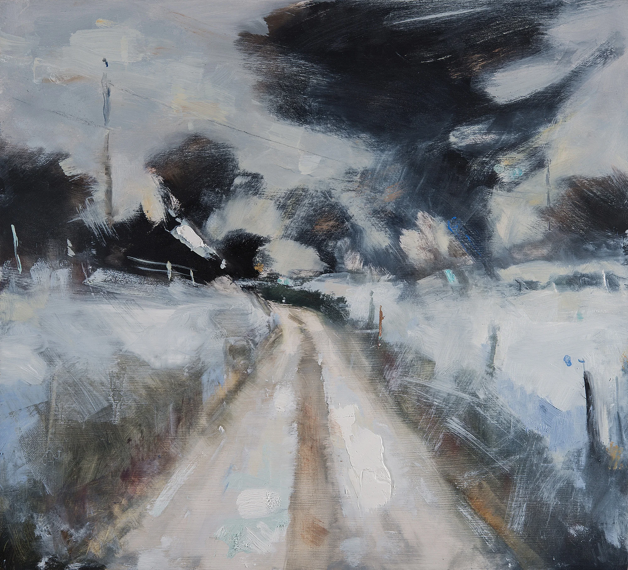 Snowfall, Devon Lane. Oil on board. 50 x 55cm Sold