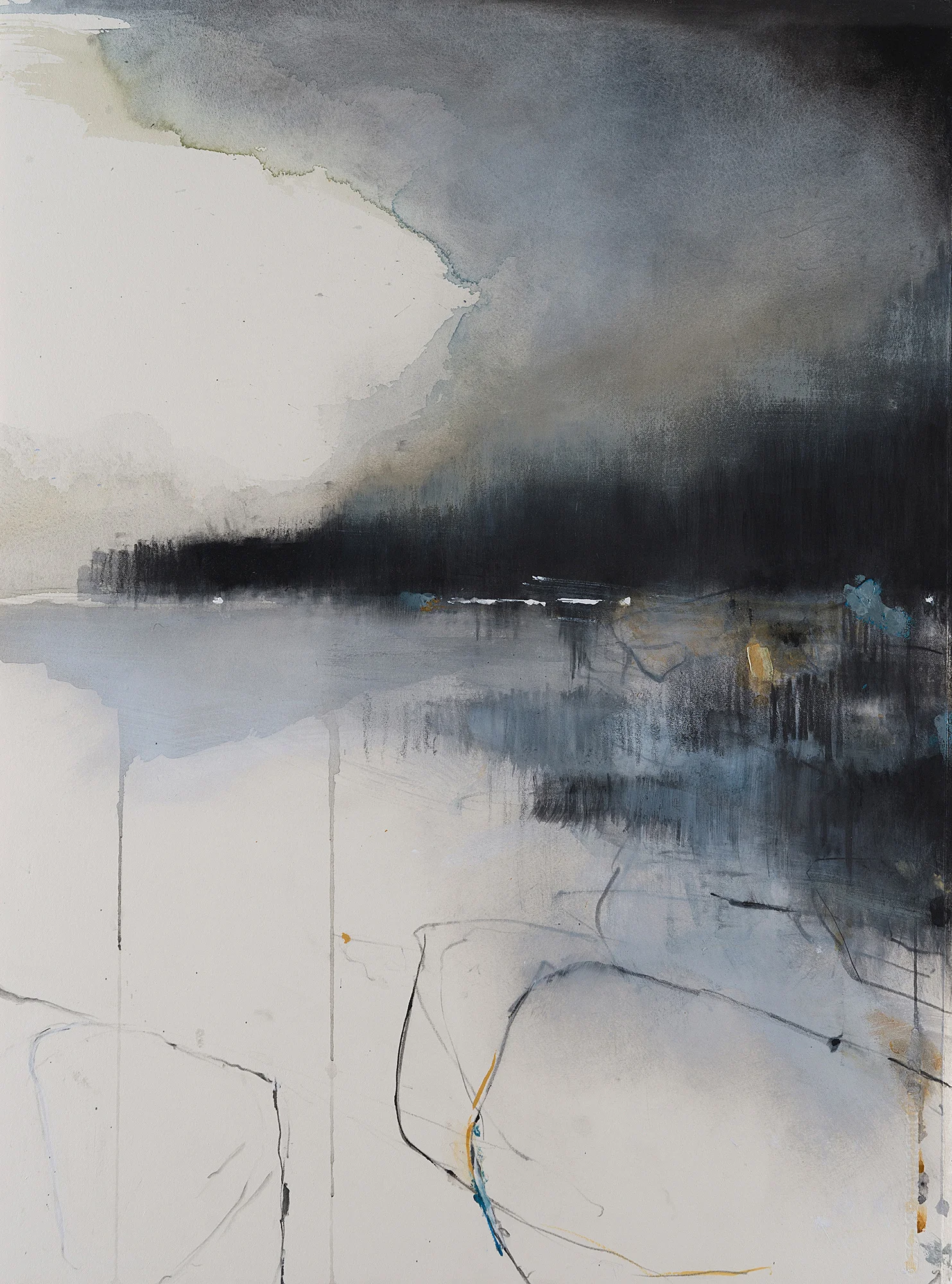 Early Autumn Mists on the Headland. Mixed media on paper 77 x 57cm Sold