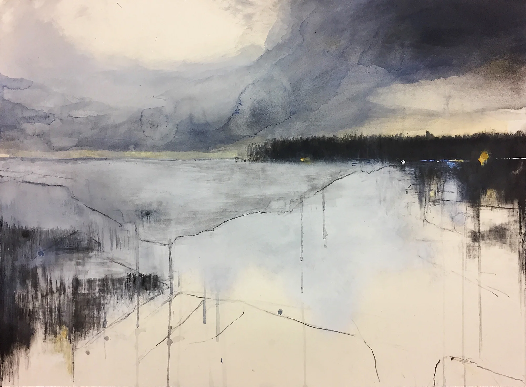 Cove in Winter. 57 x 77cm. Graphite, oils, watercolour, gesso on paper Sold