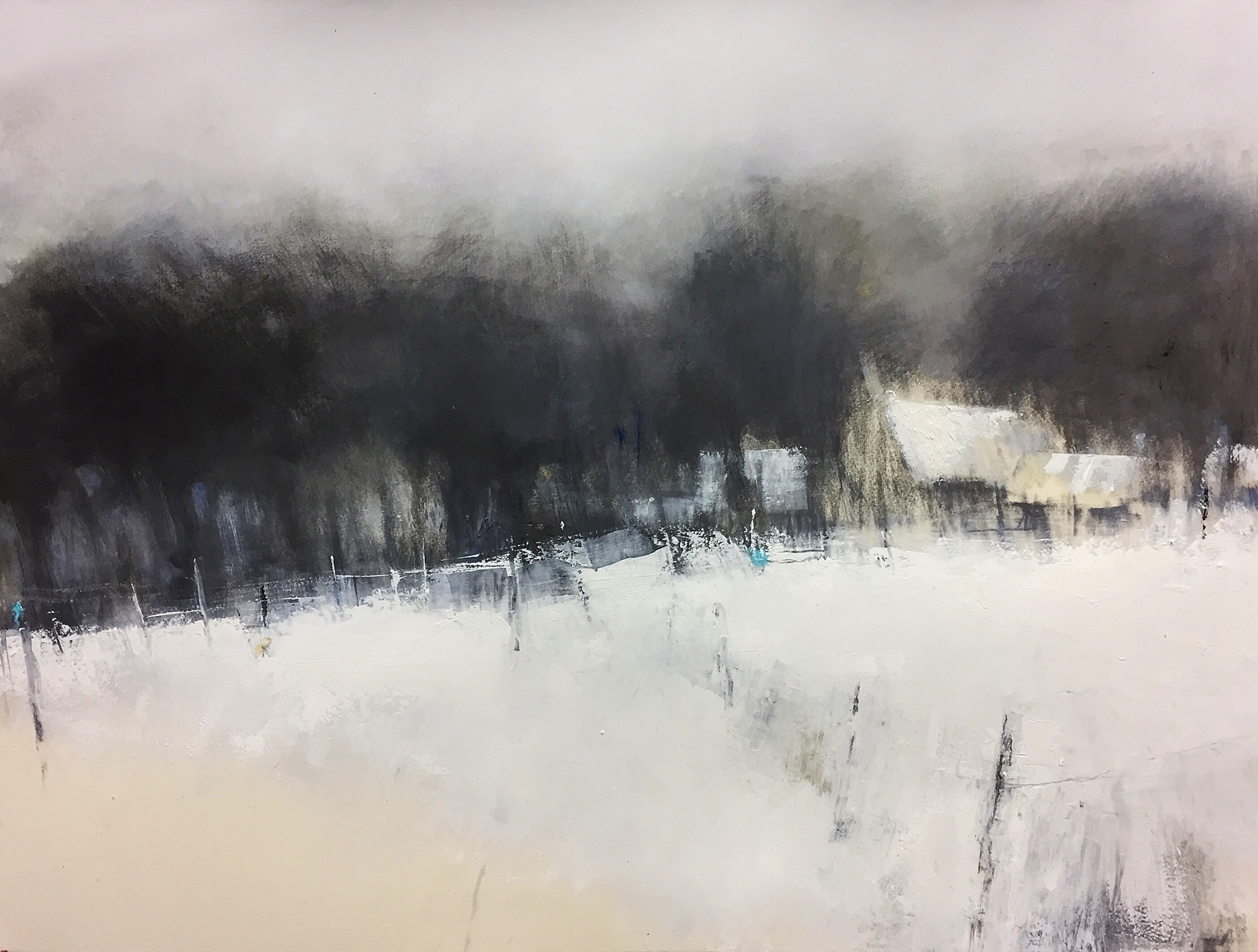 Winter Copse. Graphite, oils, gesso on paper. Sold