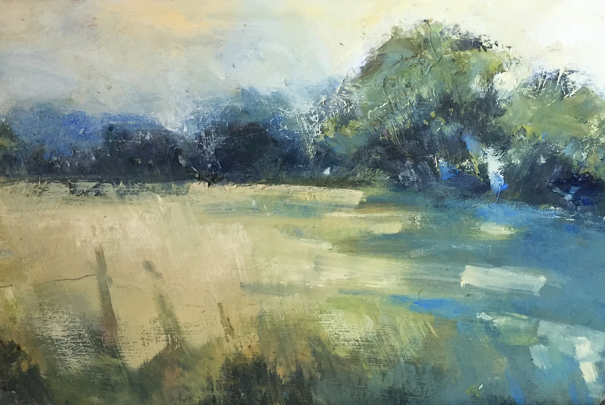 Spring Shadows, Mylor. Oil on board. 20 x 30cm Sold