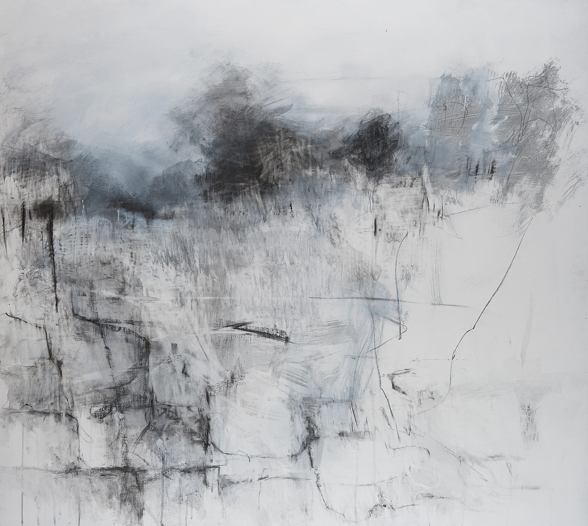 Stone Wall to Kestle Gardens. Graphite and gesso on board. 110 x122cm Sold