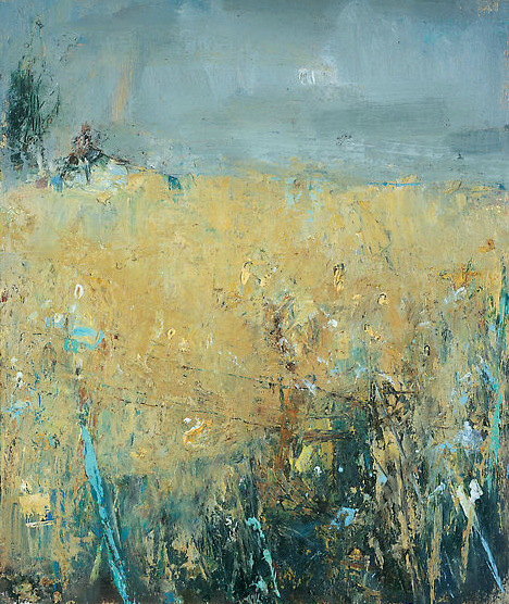 Field from the Studio, Rain Coming. Oil on board. 25 x 21cm Sold