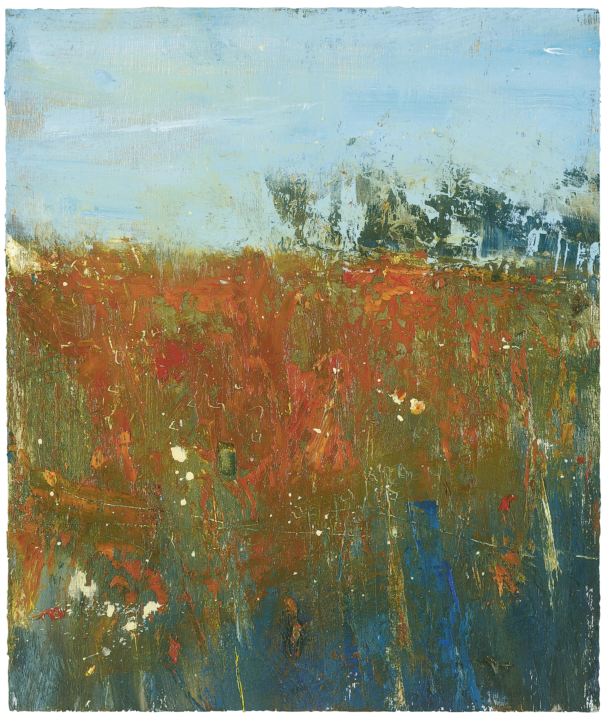 Red Field, Late August. Oil on Board. 25 x 21cm Sold
