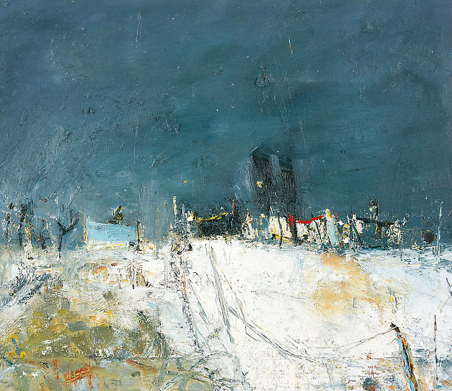 Cornish Village in Winter. Oil on board. 35 x 40cm Sold