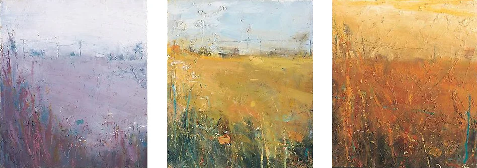 Distant farm, Road to Portyhgwarra. Early Morning, Afternoon and Early Evening (Triptych). Oil on board. 27 x 23cm each Sold