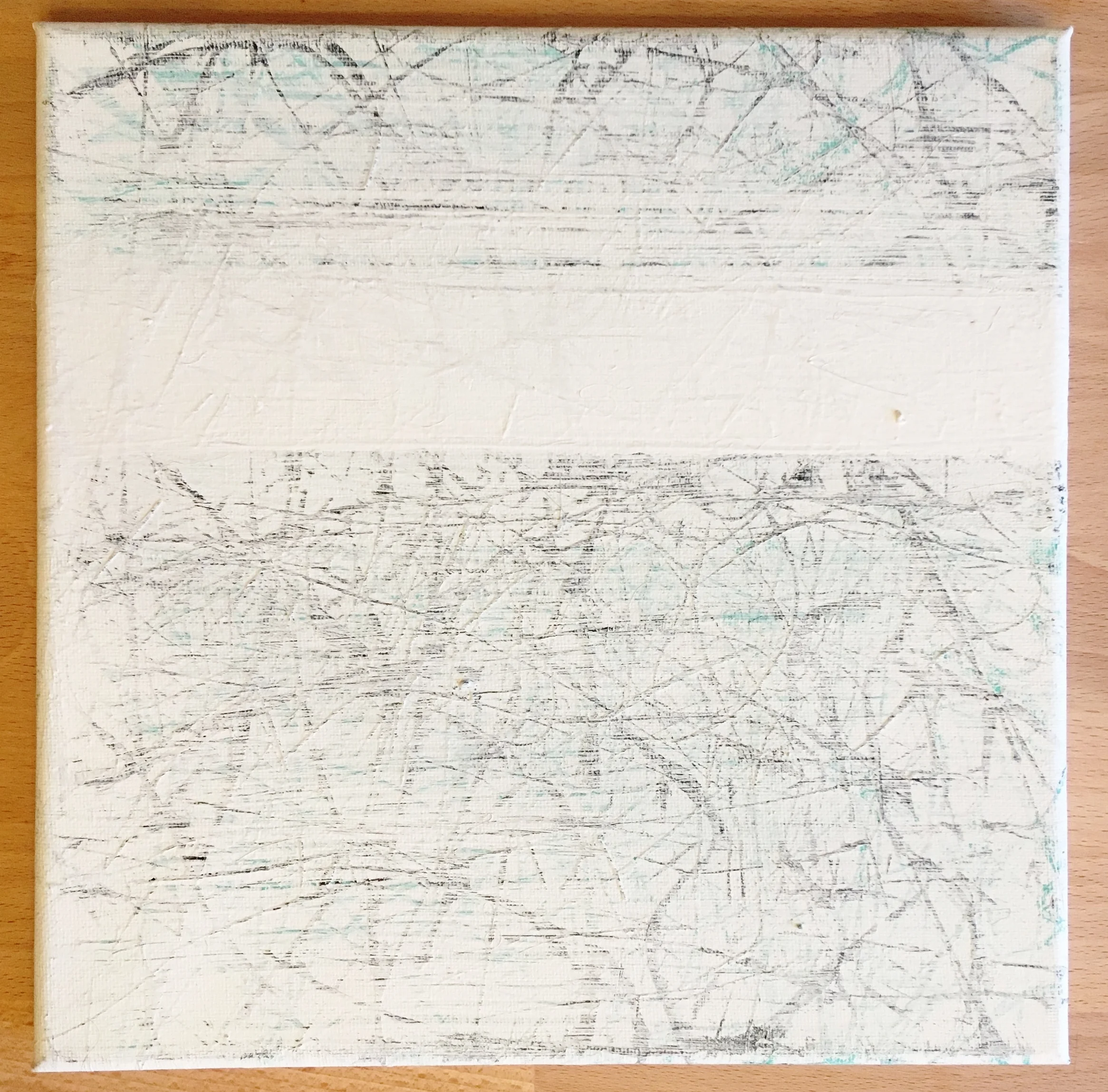 Evergreen whiteout: 8x8" Mixed Acrylic with single strand of hair