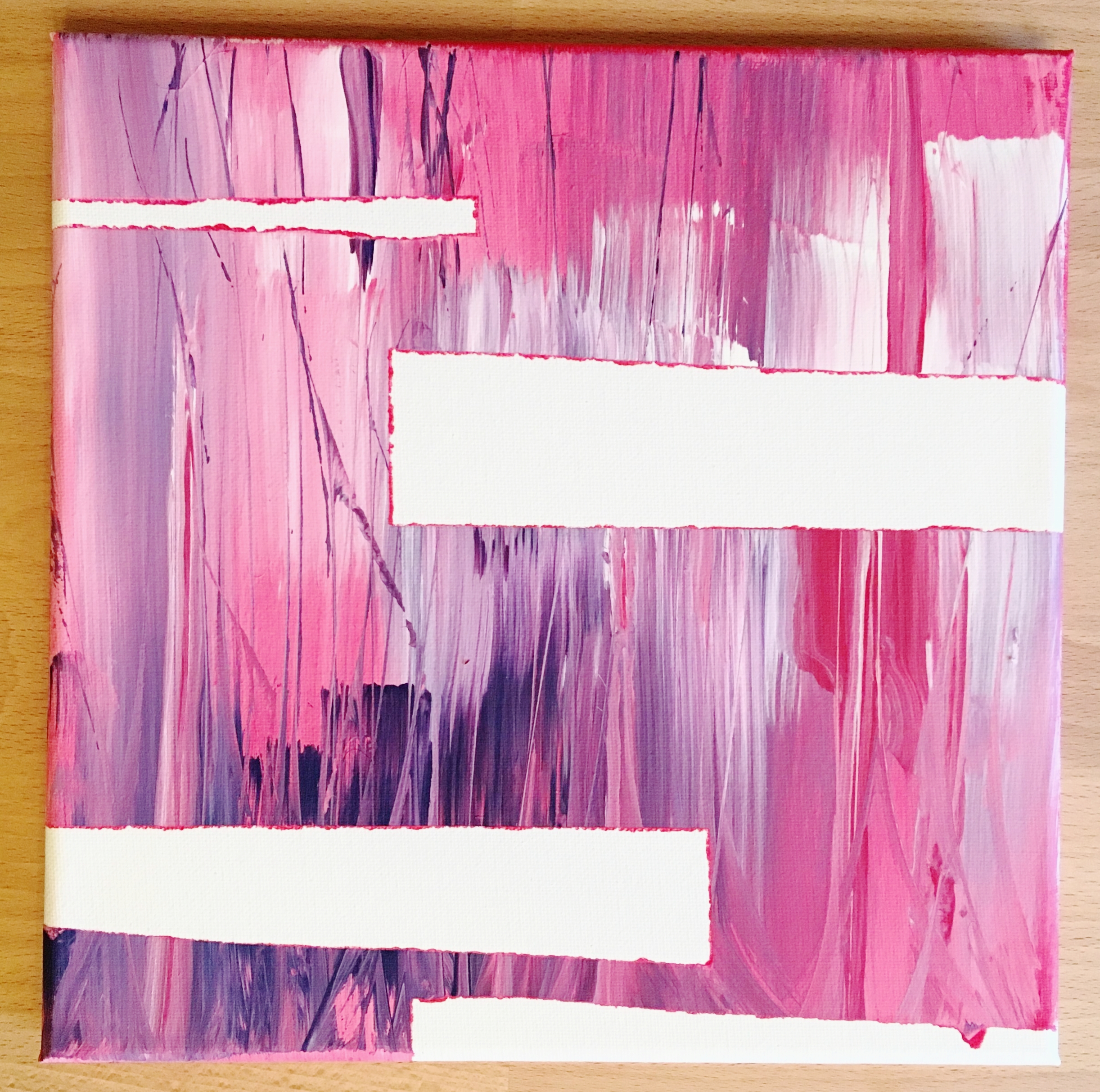 Bedrock: 8x8” Mixed Acrylic Using brushes and Strand of hair.