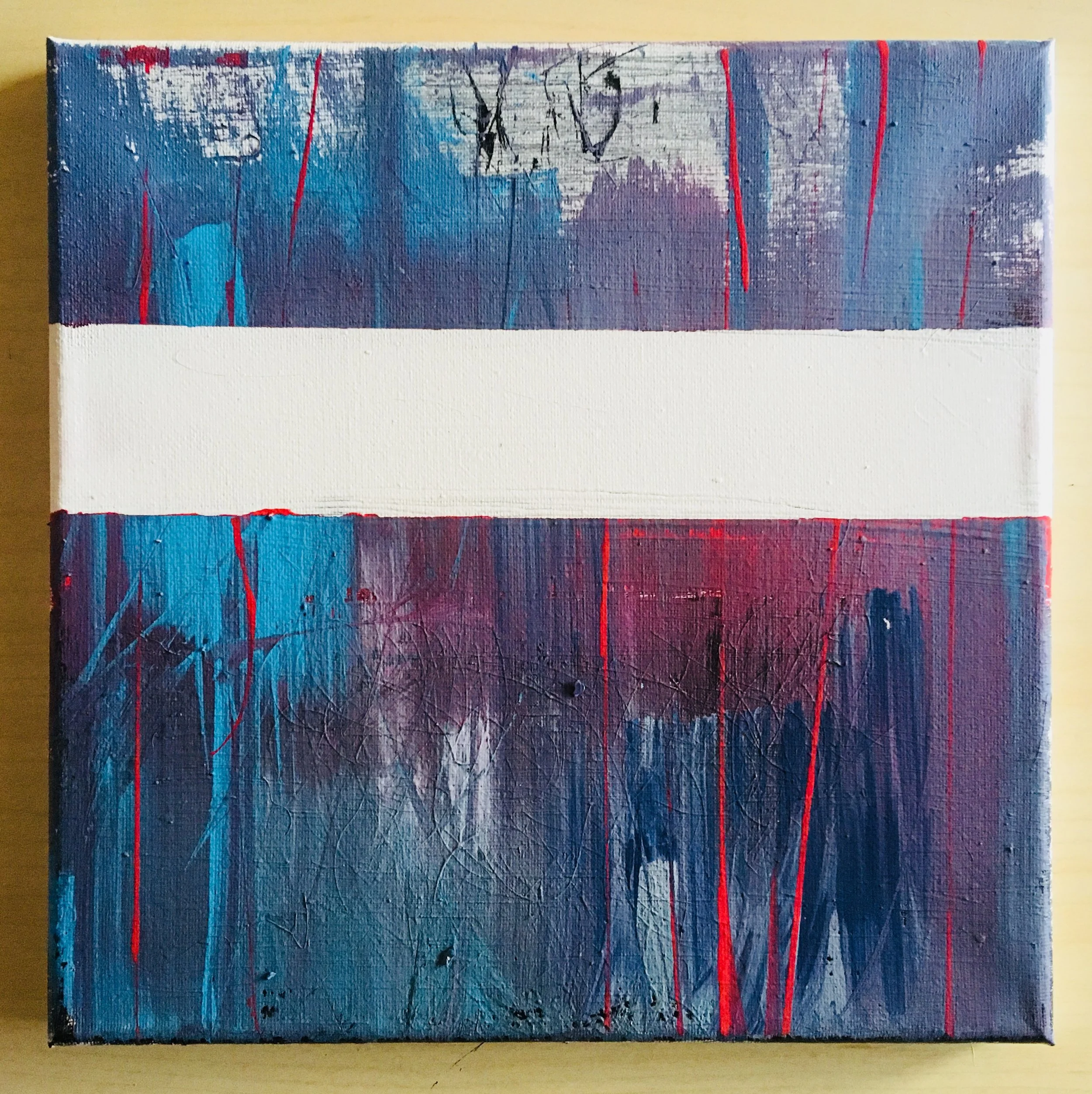 Slushy Reflection: 8x8" Mixed Acrylic Using brushes and Strand of hair.