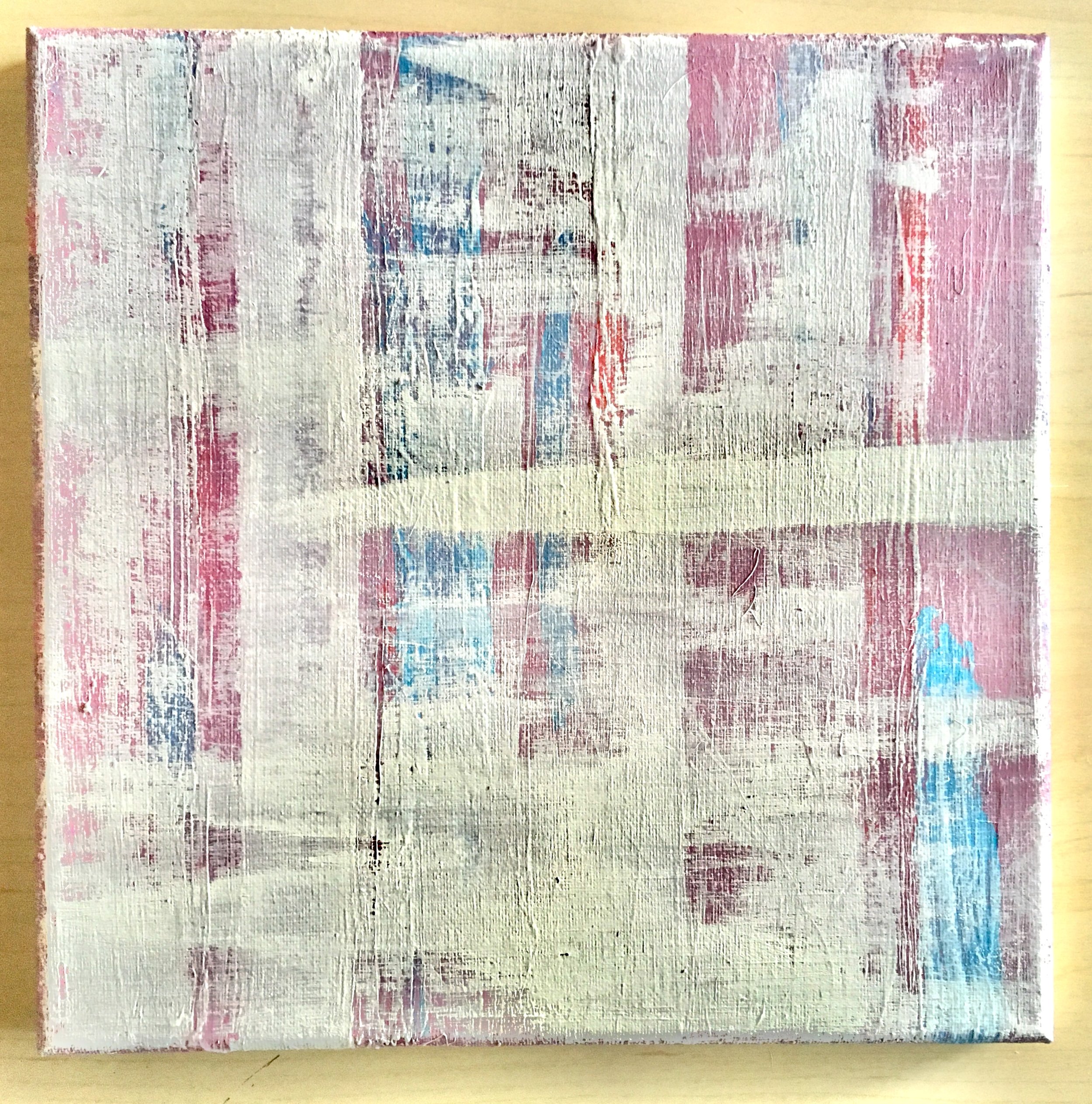 Quaking Sunrise: 8x8” Mixed Acrylic Using brushes and Strand of hair.