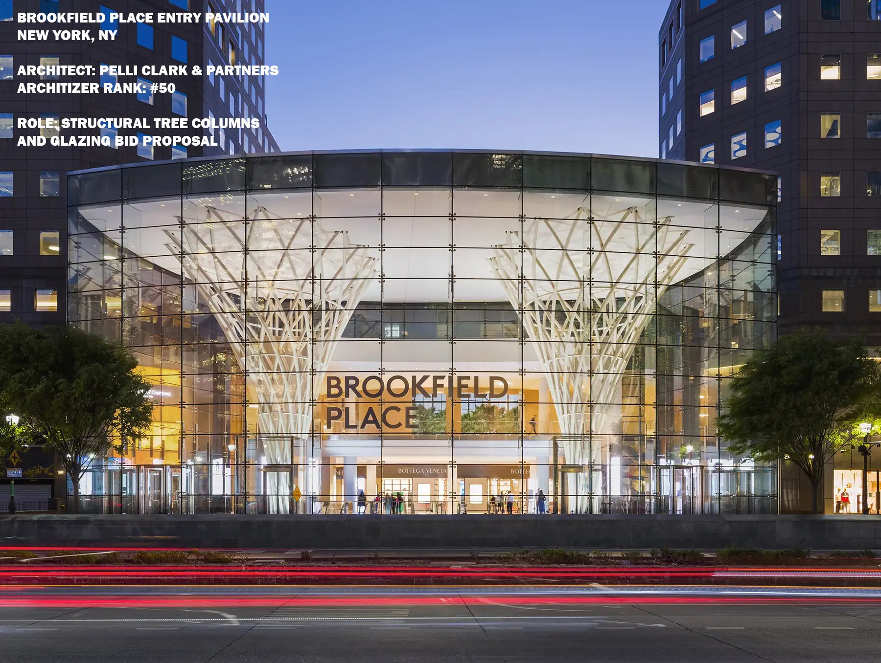 Architizer&rsquo;s top 100 architects for 2026 continued: Today is number 50: Pelli Clark &amp; Partners and the Brookfield Place Entry Pavilion in Manhattan.

TJOA partner, Alex Worden assisted in the designed and development of two structural conce