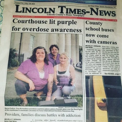 Thanks to Michelle Bernard of LTN for covering our International Overdose Awareness Event at the courthouse. Thanks to everyone for all the support for our work in Lincolnton NC. @ Lincolnton, North Carolina (8/31/2019)