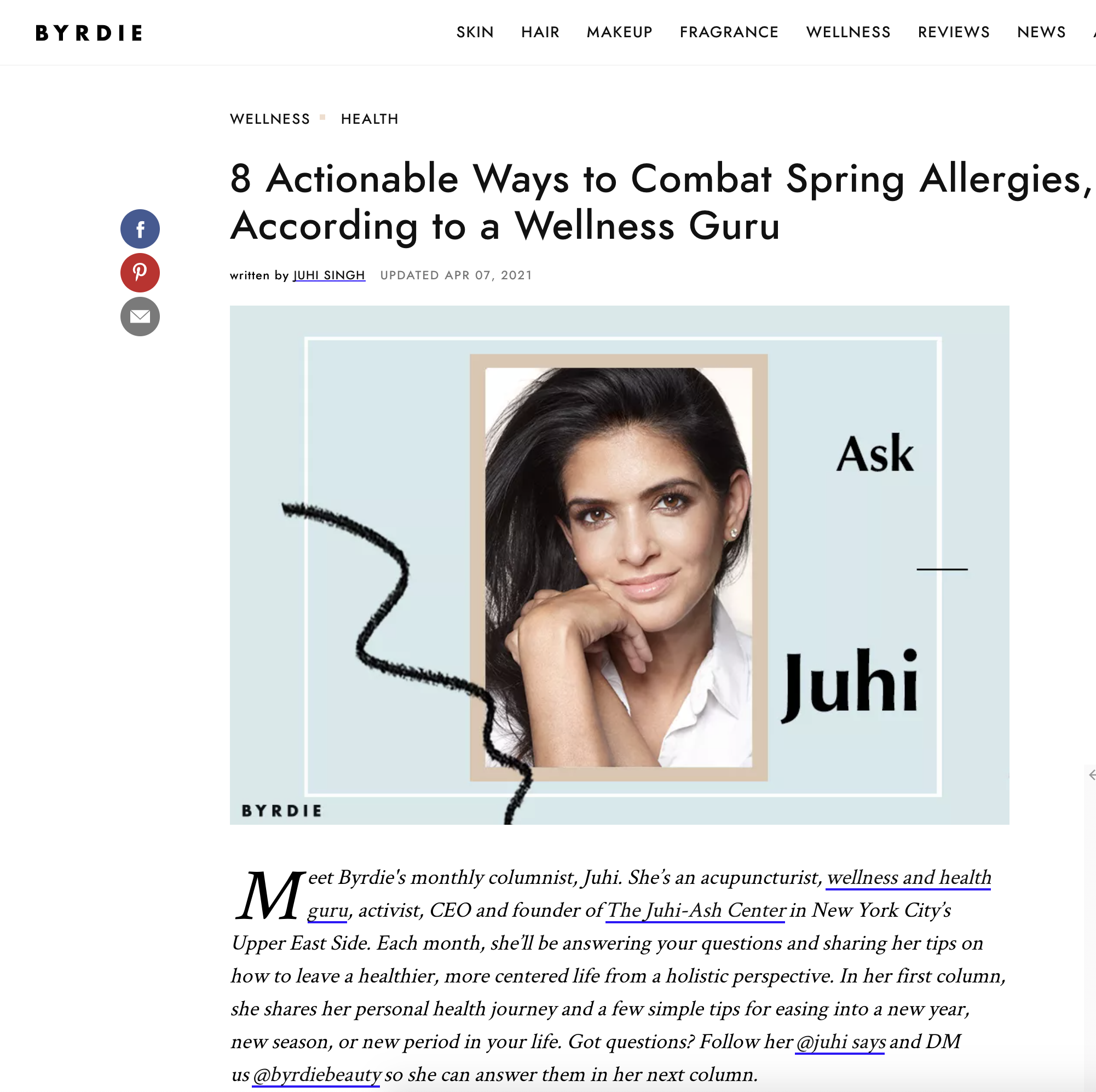 BYRDIE  Juhi shares 8 Actionable Ways to Combat Spring Allergies