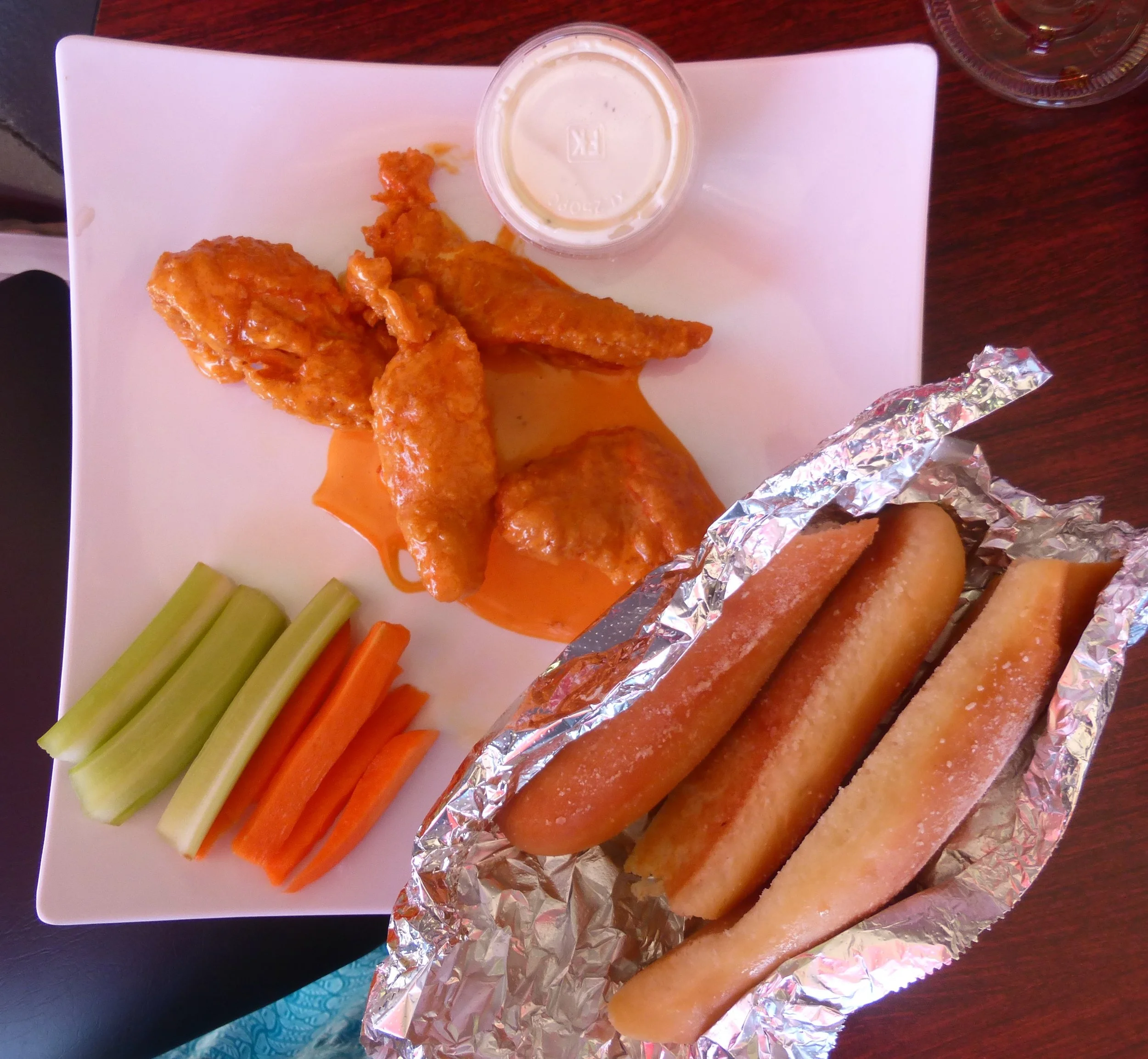 It looks and tastes the same as at our usual wings restaurant. But the bread sticks are amazing!