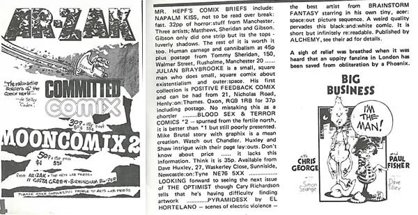 Figure 6. Mail order advert for Ar:Zak comics,  Streetcomix  #4, Ar:Zak, The Arts Lab Press, p. 4. Mr. Hepf’s Comix Briefs,  Streetcomix  #4, p. 49. © Ar:Zak, The Arts Lab Press
