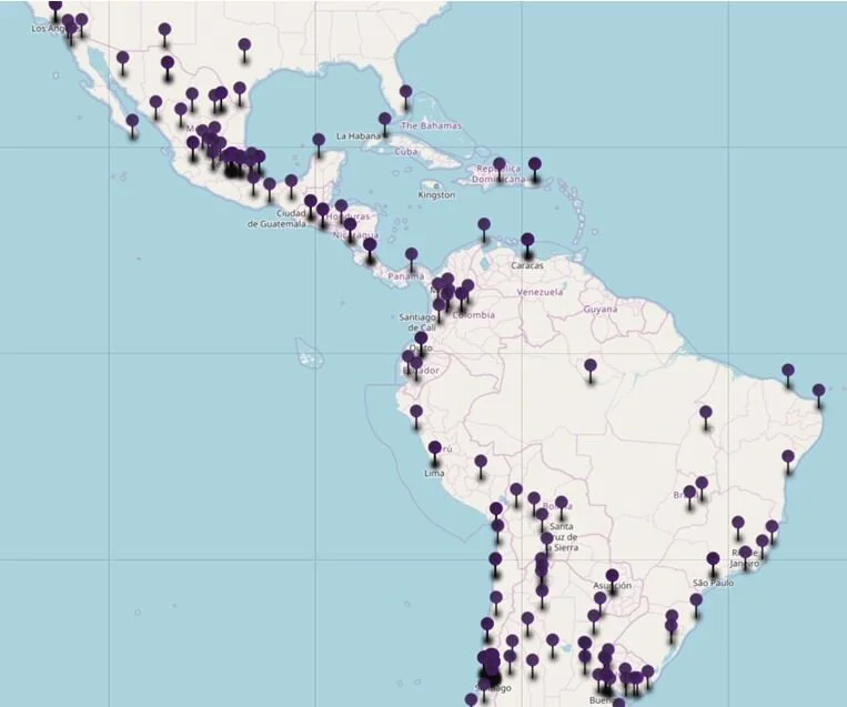 A crowdsourced map tracks the spread of "Un violador en tu camino" across the world. Here, we see the visual representation of its impact across Latin America.