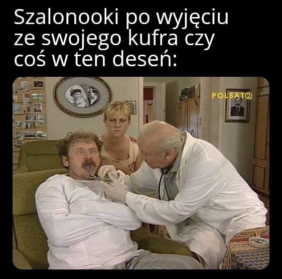 A meme created by Artur Simiński and posted on Facebook Harry Potter fan group „Jak będzie u&nbsp;Pottera – sekcja diabła kumotera”. The text says: „Madeye after being taken out of his trunk of&nbsp;something like that”. The photo comes from Polish comedy TV show „Świat według Kiepskich” (The World According to the Kiepskis; kiepski can be translated to lousy or poor),&nbsp;most popular in the early 2000s. Similar memes, with screenshots of classic Polish sitcoms and descriptions from contemporary popular culture, are very popular on fan groups on Facebook.