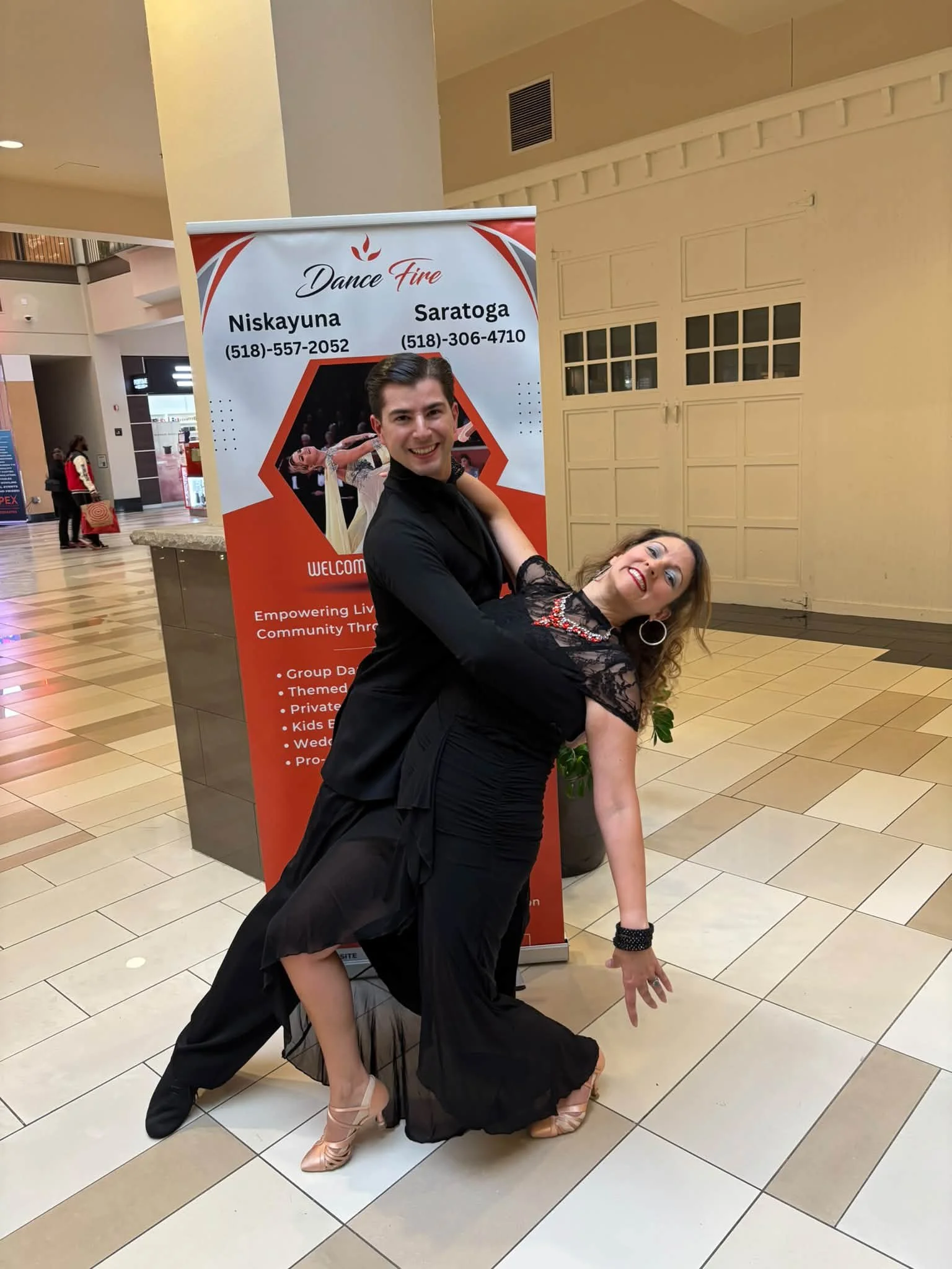 Dance Fire dancers participating in the National Ballroom Dance Week event at Crossgates Mall