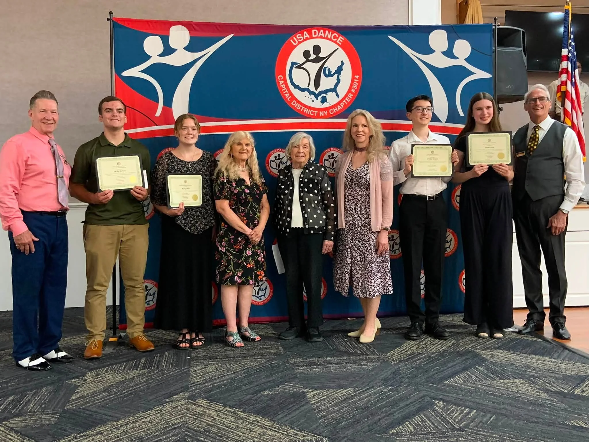 Youth scholarship recipients and presenters at the Capital USA Dance award presentation