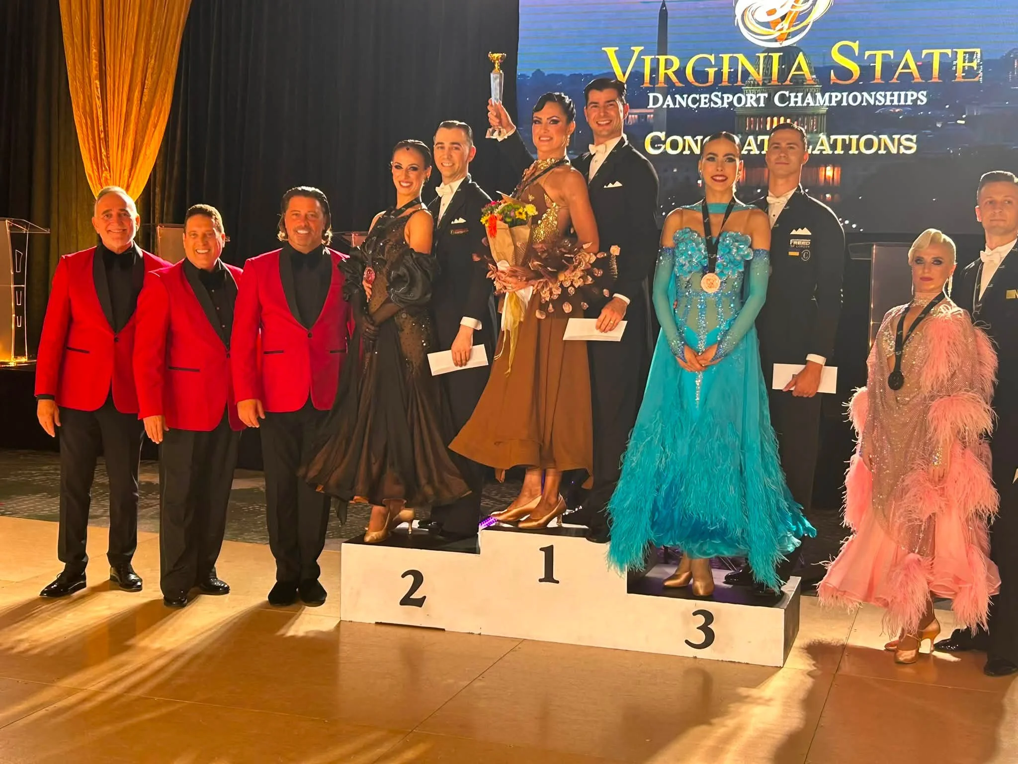 Competitors pose on the Virginia DanceSport awards podium