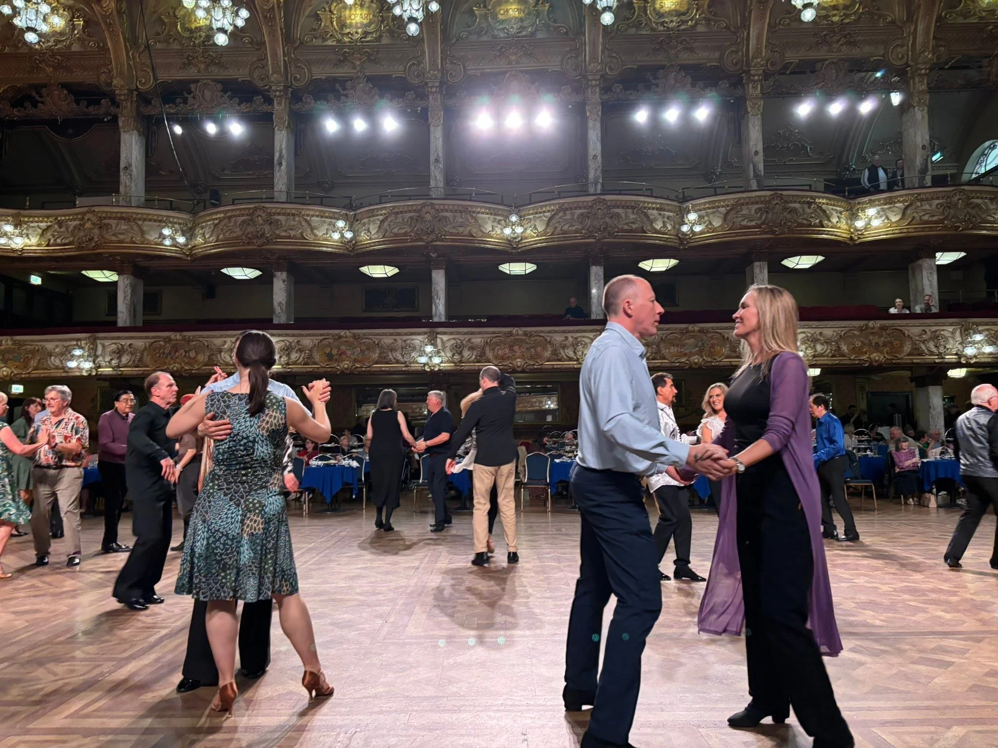 Dancers share the Blackpool ballroom floor during social dancing
