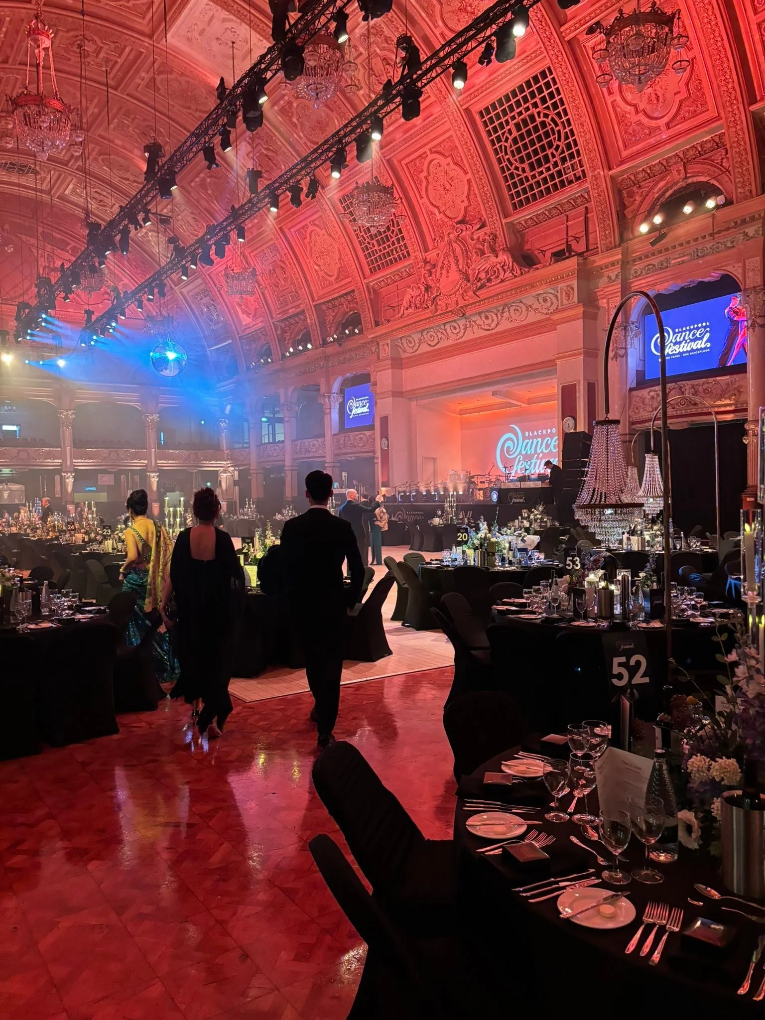 Gala guests gather in the illuminated Blackpool ballroom