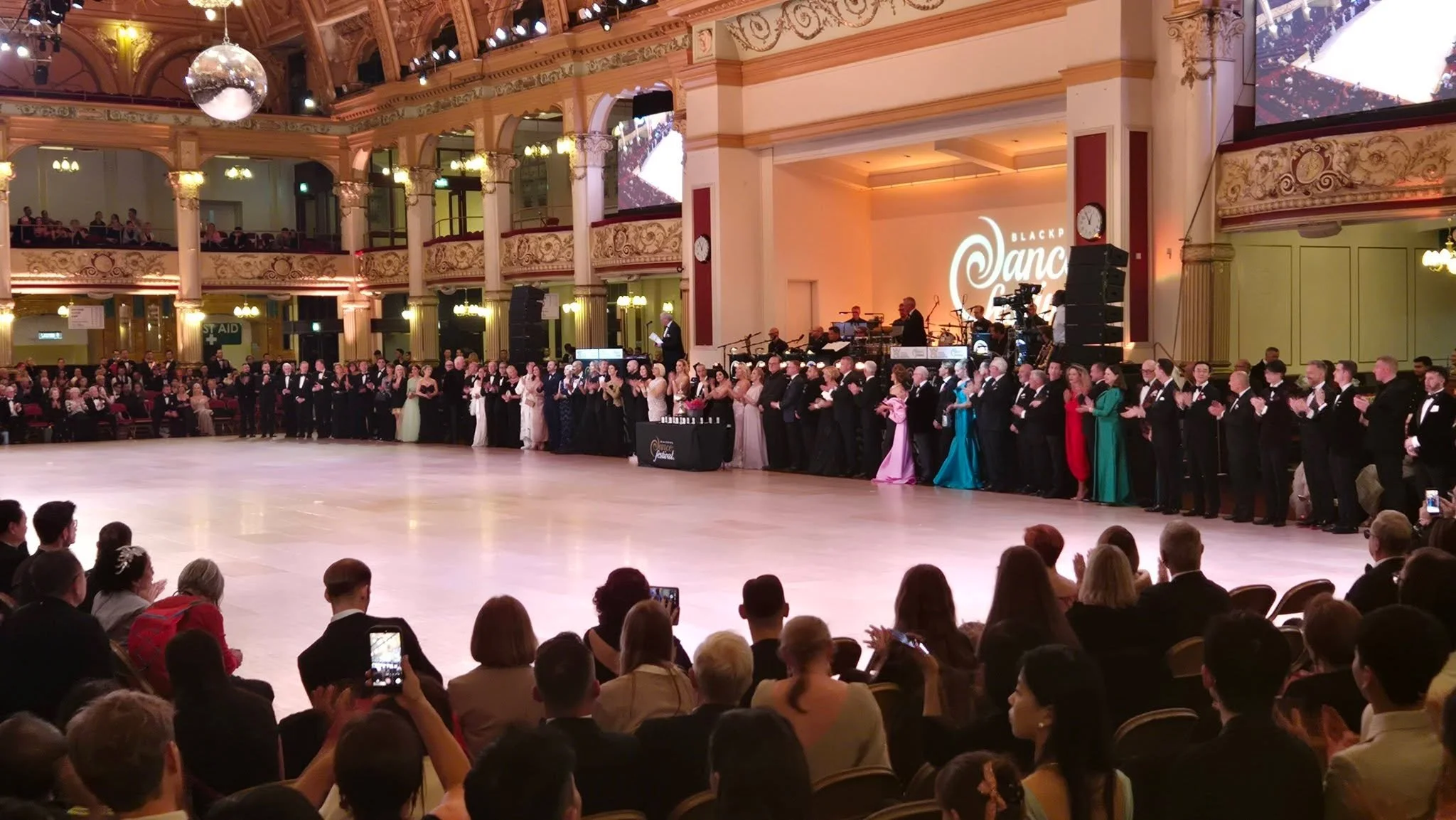 A wide view of the Blackpool competition floor and seated audience