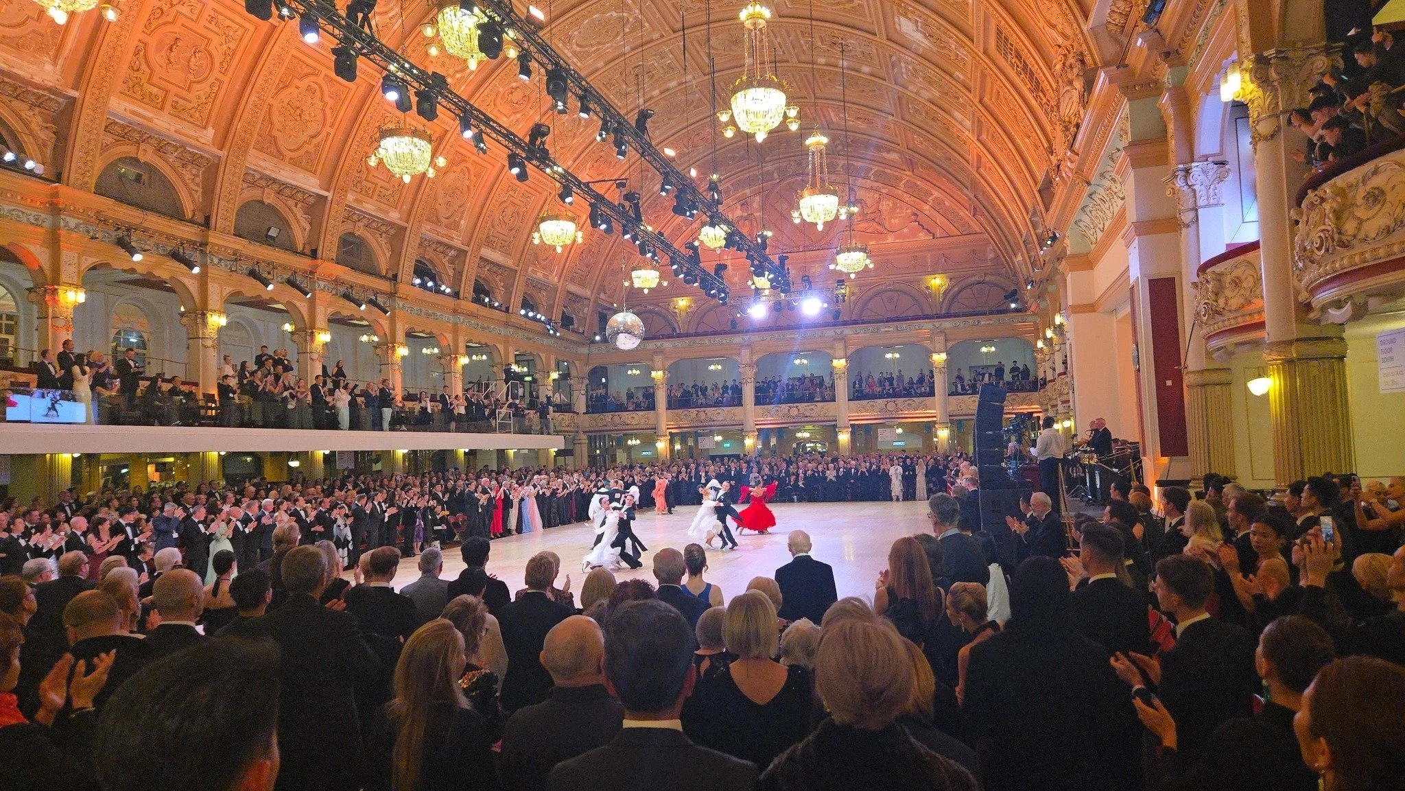 Competitors and spectators fill the Blackpool Dance Festival ballroom
