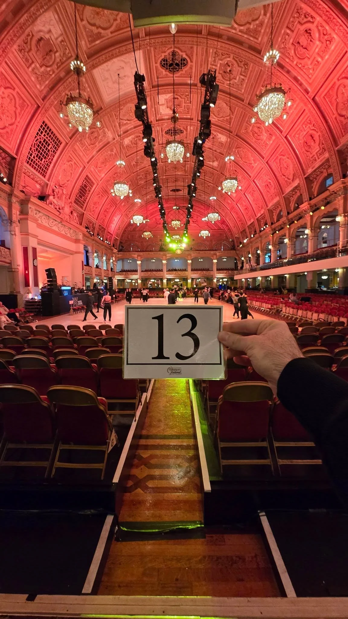 A numbered gala table beneath the ornate Blackpool ballroom ceiling